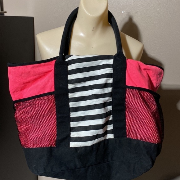 Victoria Secret Tote Bag Large Canvas Pink Black​​​ - Picture 6 of 6